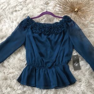 *NEW* Blue Floral Adrianna Papell Blouse Size S